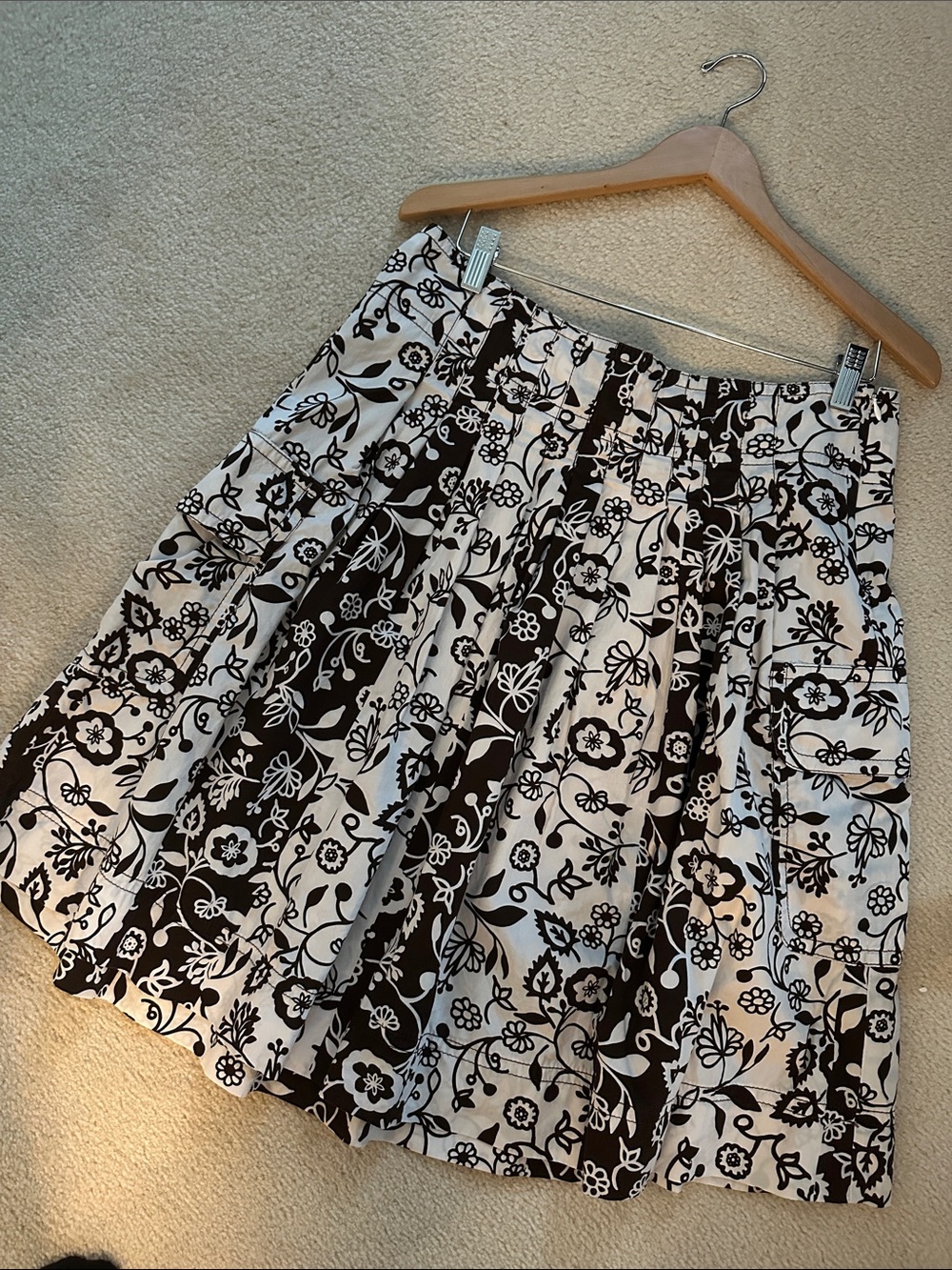 LOFT Brown and White Floral A-Line Skirt, 10